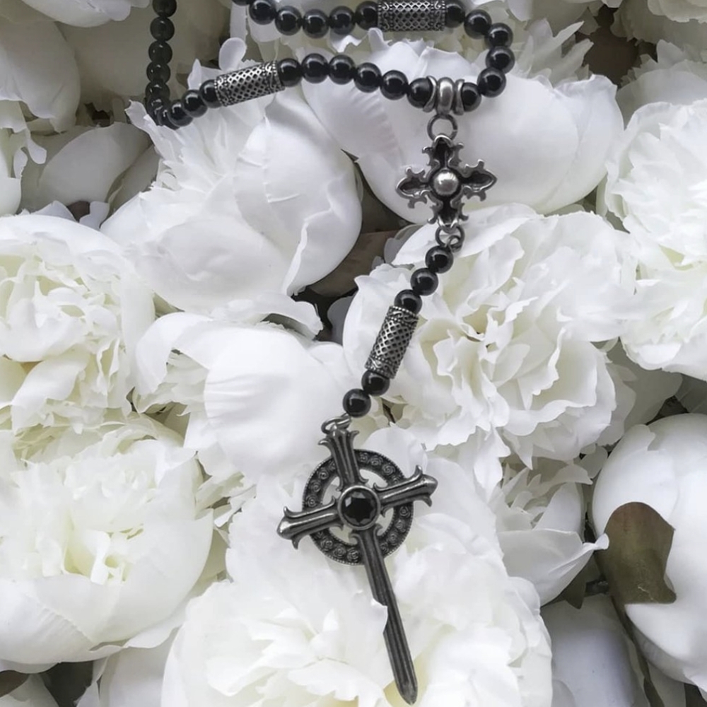 Killstar Black and Silver Gothic Cross Beaded Necklace